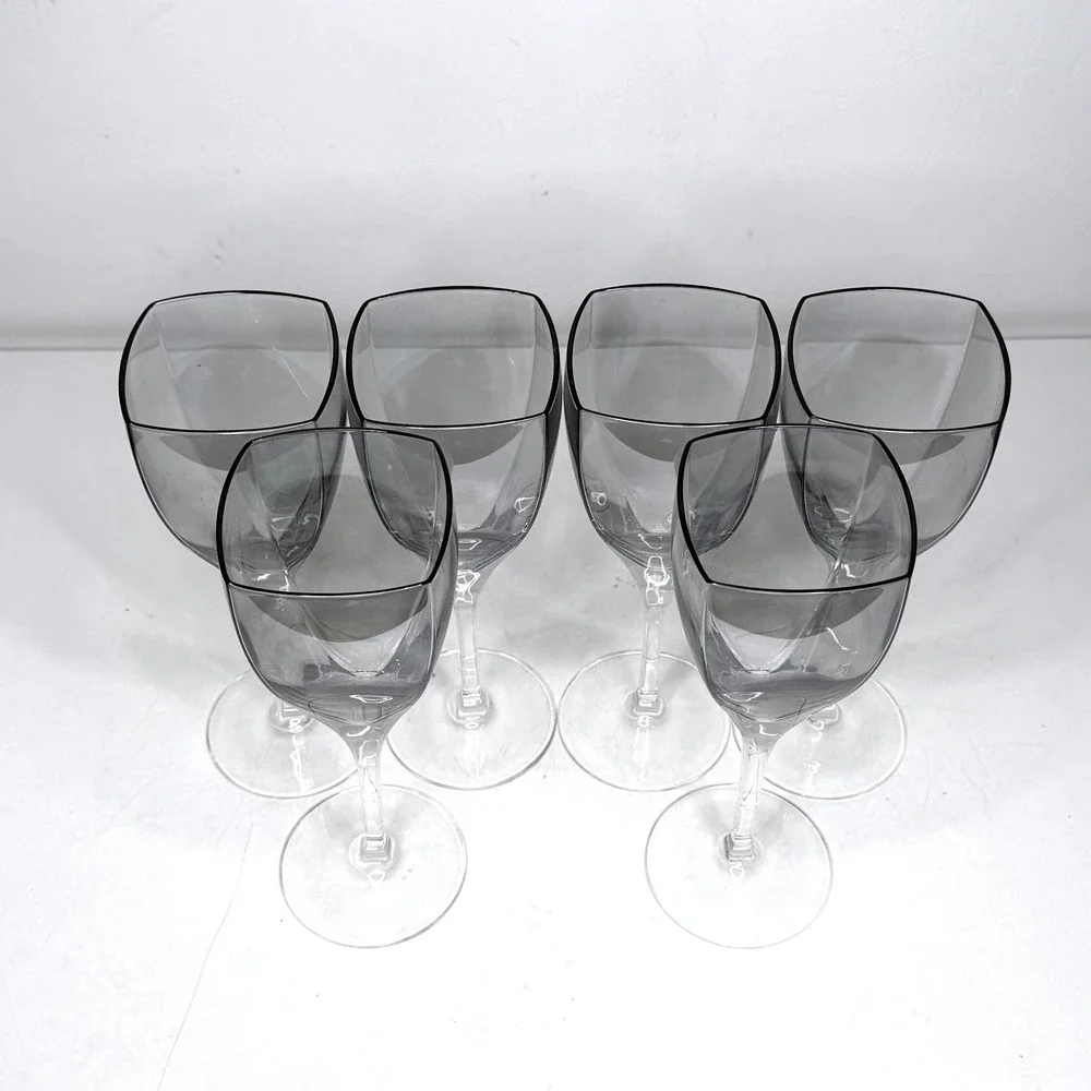 Mikasa Wine Glasses Panache Platinum Smoke Gray Square Rim 8.25